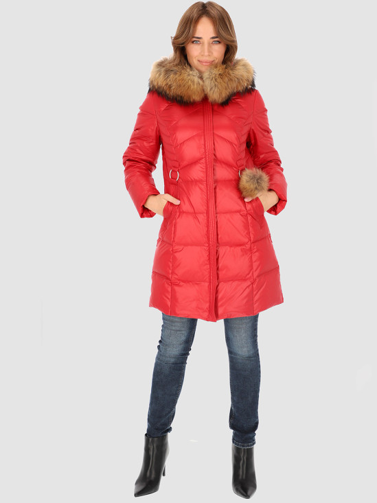  Czerwona zimowa kurtka damska z kapturem Perso