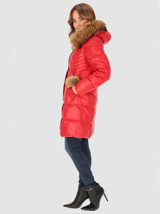  Czerwona zimowa kurtka damska z kapturem Perso