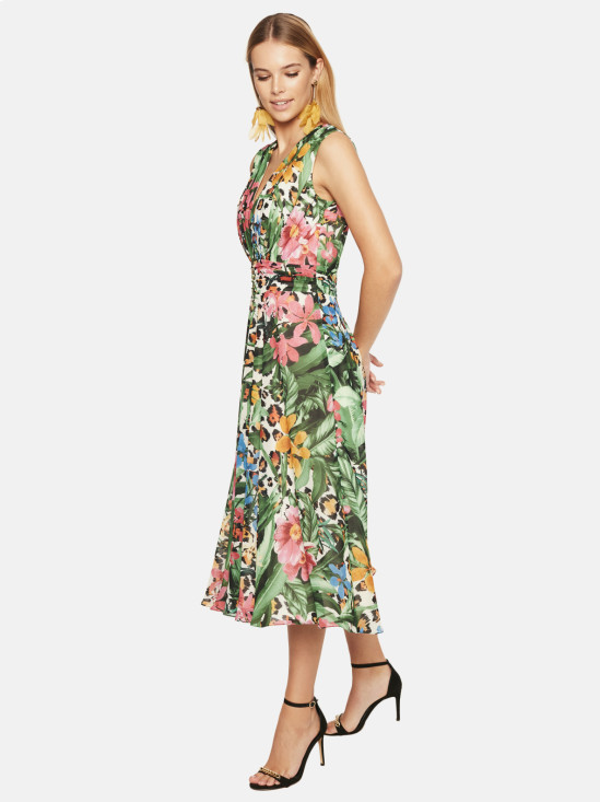  Sukienka midi w tropikalne kwiaty L'AF Brianna