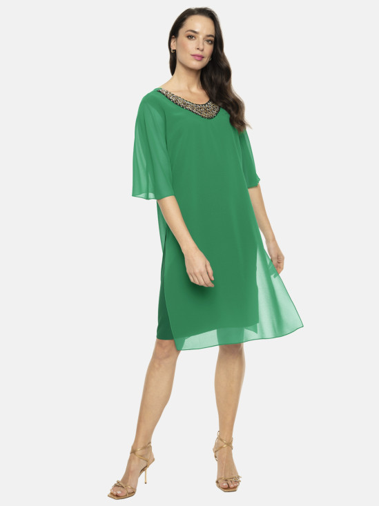  Zielona sukienka z bogato zdobionym dekoltem Potis & Verso Helen