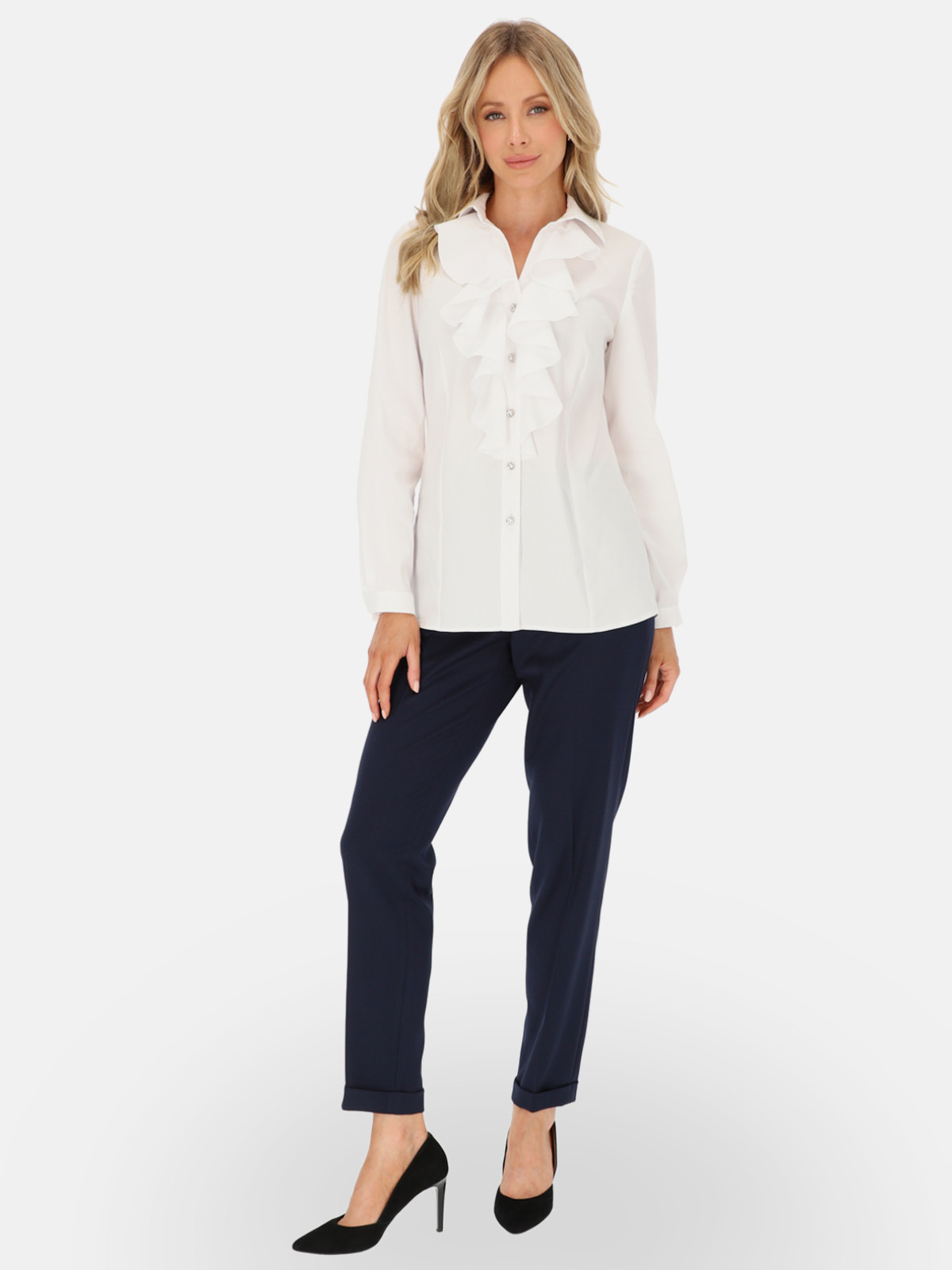 Elegancka koszula damska biała z żabotem