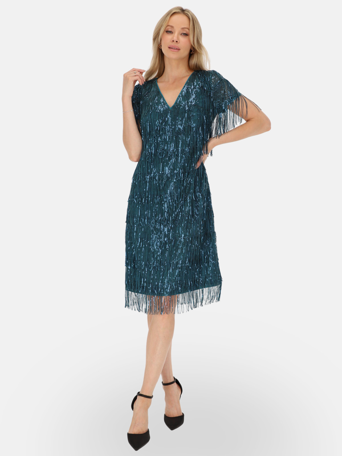 Wieczorowa zielona sukienka na wesele zimą