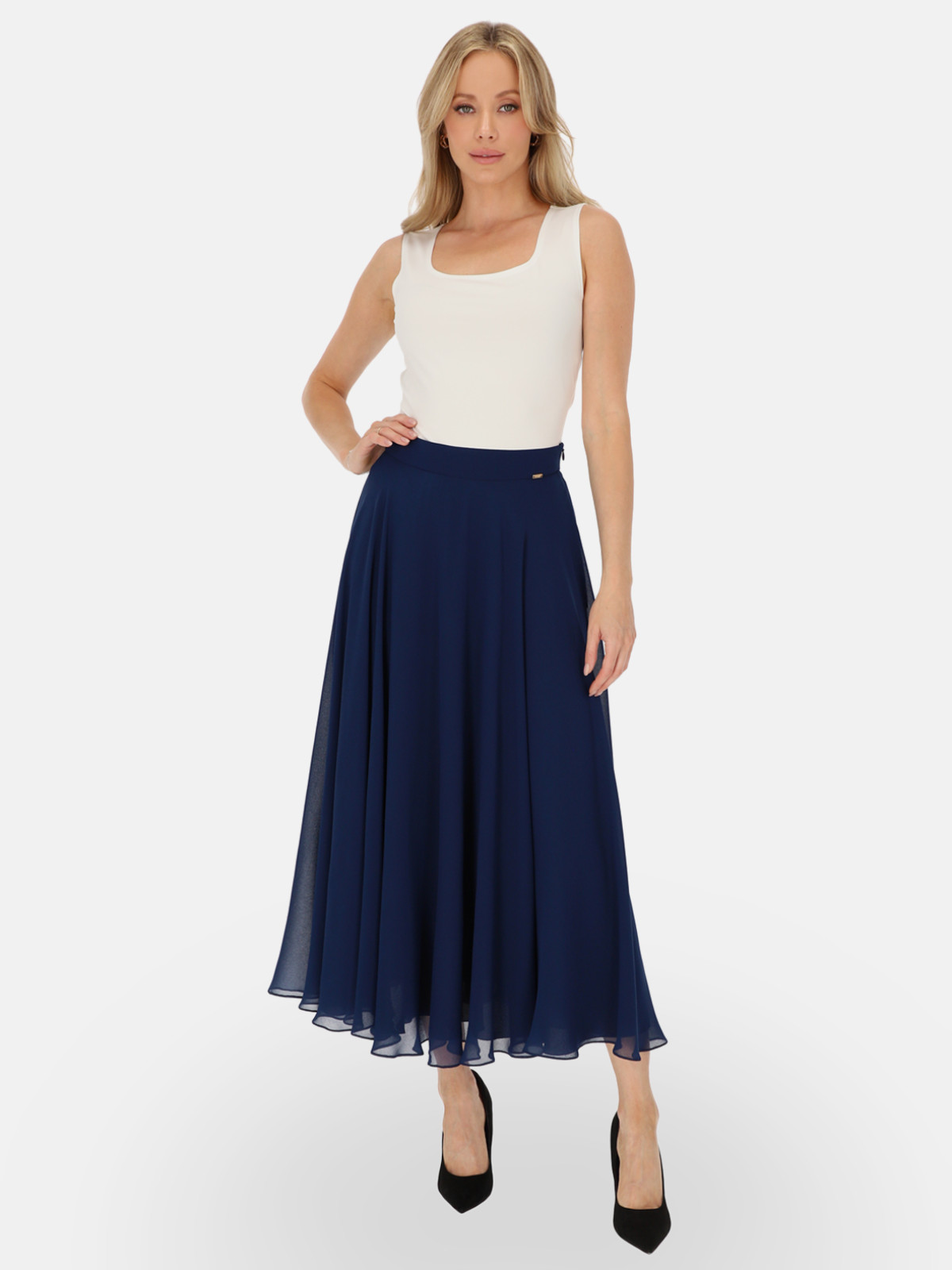 Granatowa zwiewna rozkloszowana spódnica maxi