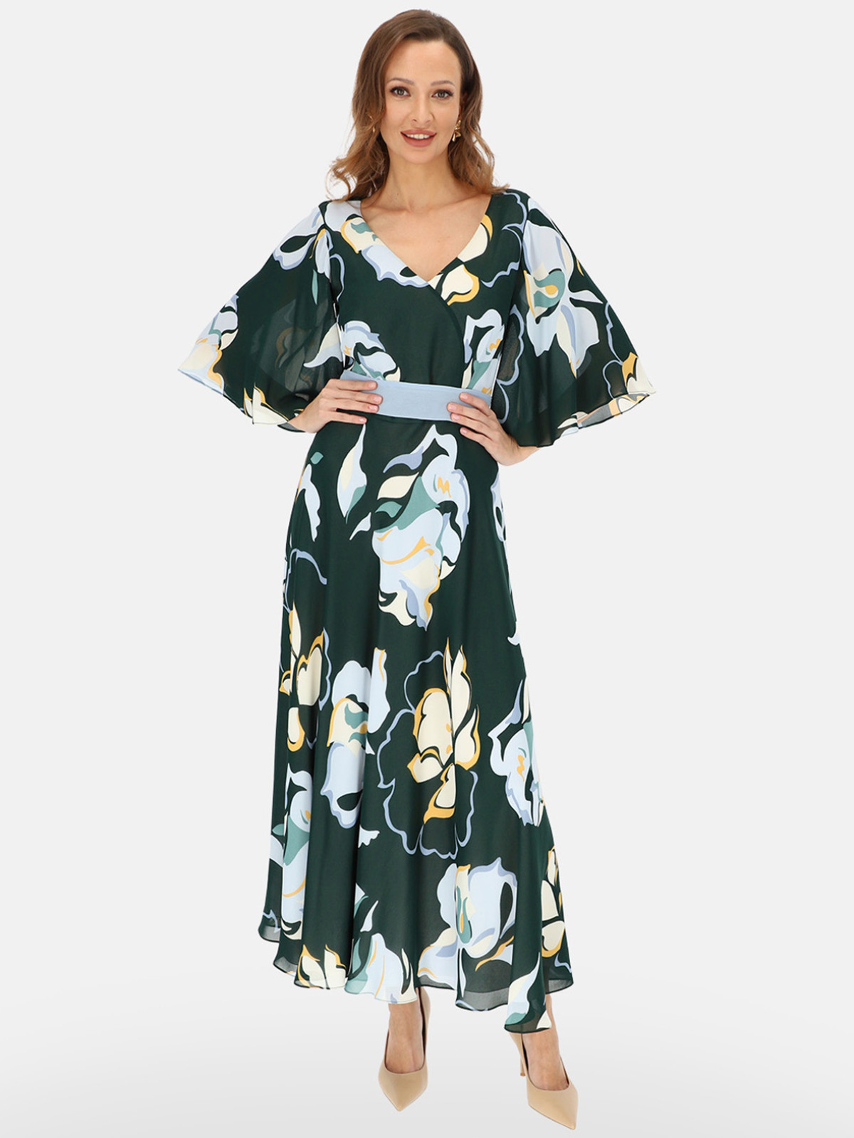 Zielona elegancka sukienka maxi w kwiatowy ze sklepu Eye For Fashion