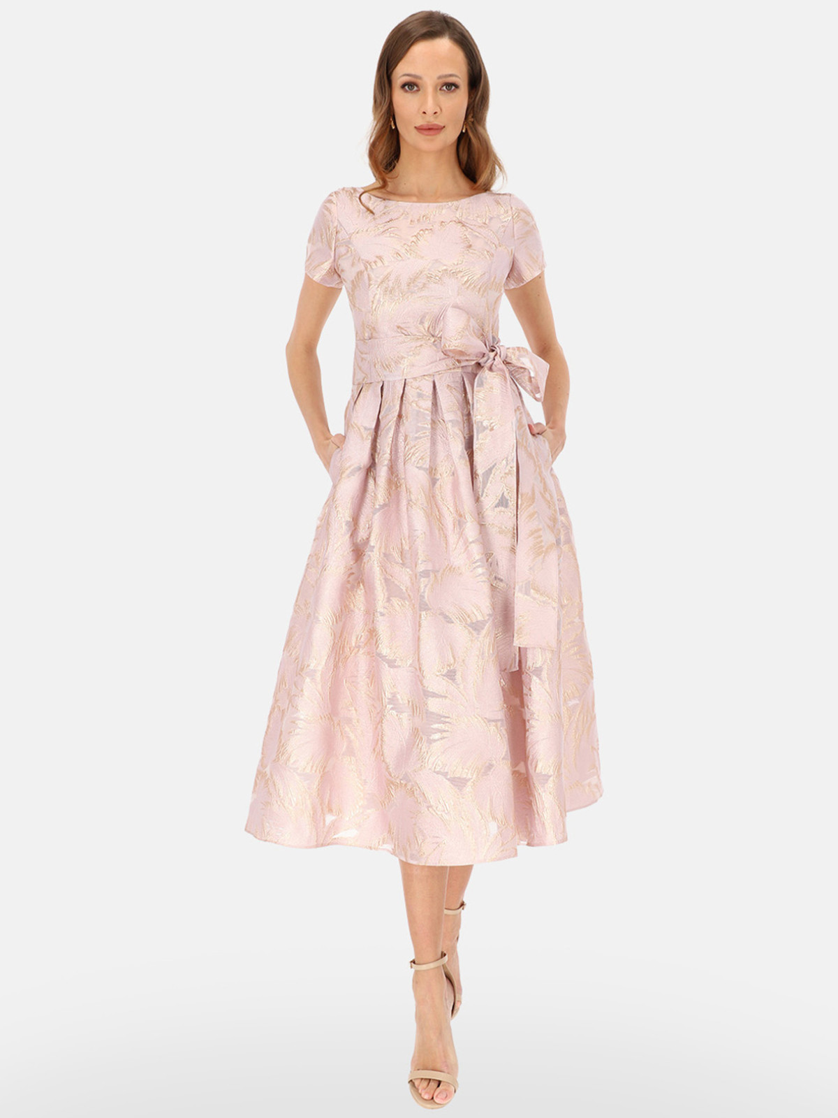 Elegancka r&oacute;żowa pudrowa sukienka midi ze sklepu Eye For Fashion