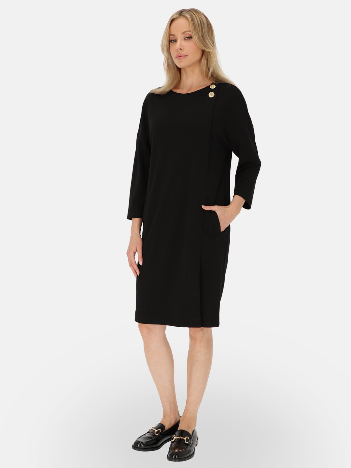 Czarna sukienka dzianinowa z ozdobnymi guzikami L’AF Rossi