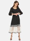  Czarna sukienka midi w groszki z koronką L’AF Karla