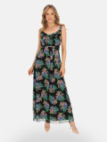  Czarna sukienka maxi w kolorowe kwiaty Potis & Verso Lorika