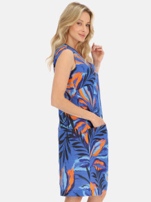 Niebieska lniana sukienka w liście L'AF Betta