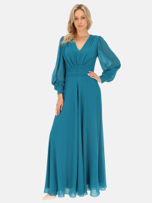 Turkusowa sukienka wieczorowa z broszką L'AF Sweet