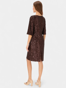Brązowa cekinowa sukienka koktajlowa z broszką L'AF Clea