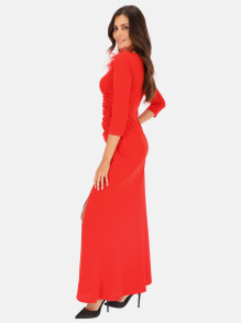 Długa czerwona wieczorowa sukienka z marszczeniami L'AF Natali