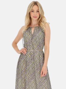 Wzorzysta elegancka sukienka maxi z łańcuszkiem L’AF Vega