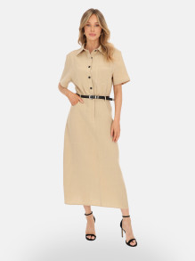 Beżowa sukienka koszulowa midi L’AF Febi