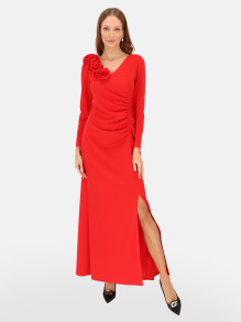Czerwona wieczorowa sukienka maxi z rozcięciem L'AF Mara