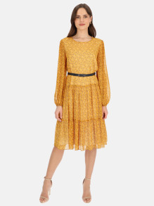 Zwiewna musztardowa sukienka w drobne kwiaty Potis & Verso Maja