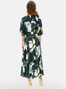 Zielona elegancka sukienka maxi w kwiatowy wzór L'AF Kendal