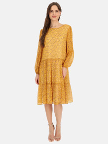 Zwiewna musztardowa sukienka w drobne kwiaty Potis & Verso Maja