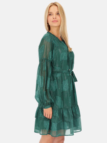 Zielona sukienka z motywem liści z falbankami Smashed Lemon 24697