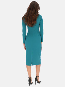 Morska dopasowana sukienka midi z asymetrycznym dekoltem L'AF Uno