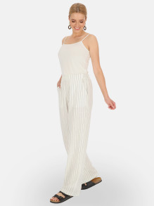 Białe spodnie damskie w prążki Potis & Verso Lu