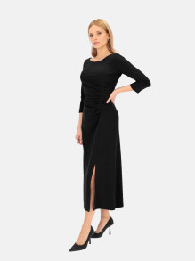 Czarna wizytowa sukienka z marszczeniami i rozporkiem L'AF Rima