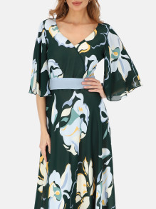 Zielona elegancka sukienka maxi w kwiatowy wzór L'AF Kendal