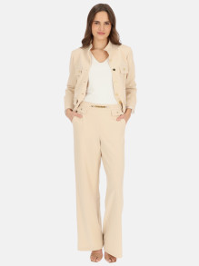 Eleganckie kremowe dzianinowe spodnie z prostą nogawką L'AF Uno