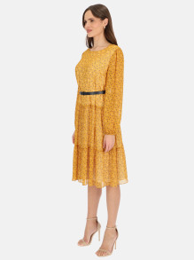 Zwiewna musztardowa sukienka w drobne kwiaty Potis & Verso Maja