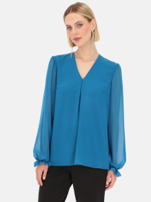 Dwuwarstwowa niebieska bluzka z długim rękawem Potis & Verso Roni