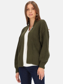 Zielony kardigan o grubym splocie z broszką Potis & Verso Keri