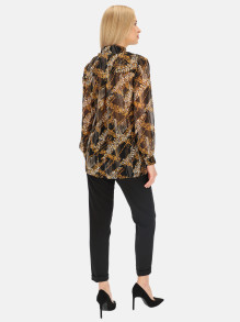 Czarno-musztardowa wzorzysta bluzka z szarfą L'AF Lora
