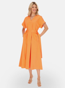 Musztardowa sukienka midi z paskiem w talii Eye For Fashion