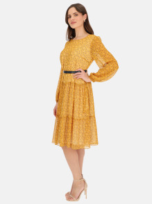 Zwiewna musztardowa sukienka w drobne kwiaty Potis & Verso Maja