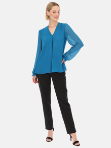 Dwuwarstwowa niebieska bluzka z długim rękawem Potis & Verso Roni