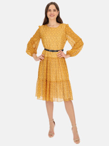 Zwiewna musztardowa sukienka w drobne kwiaty Potis & Verso Maja