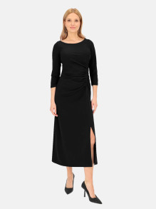 Czarna wizytowa sukienka z marszczeniami i rozporkiem L'AF Rima