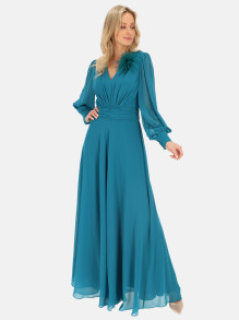 Turkusowa sukienka wieczorowa z broszką L'AF Sweet