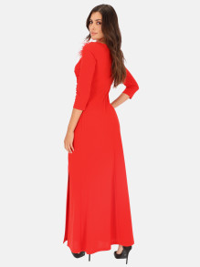 Długa czerwona wieczorowa sukienka z marszczeniami L'AF Natali