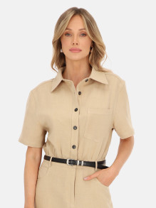 Beżowa sukienka koszulowa midi L’AF Febi