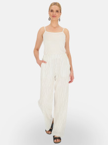 Białe spodnie damskie w prążki Potis & Verso Lu