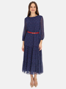 Granatowa zwiewna sukienka z paskiem Potis & Verso Sara