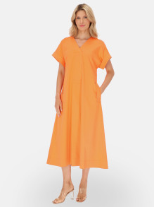 Musztardowa sukienka midi z paskiem w talii Eye For Fashion