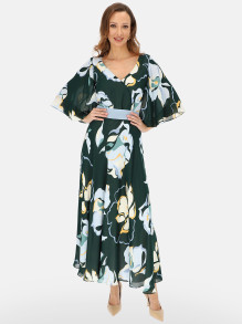 Zielona elegancka sukienka maxi w kwiatowy wzór L'AF Kendal