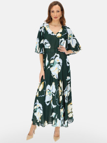 Zielona elegancka sukienka maxi w kwiatowy wzór L'AF Kendal