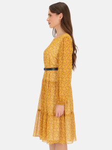 Zwiewna musztardowa sukienka w drobne kwiaty Potis & Verso Maja