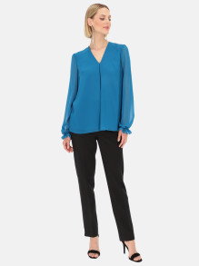 Dwuwarstwowa niebieska bluzka z długim rękawem Potis & Verso Roni