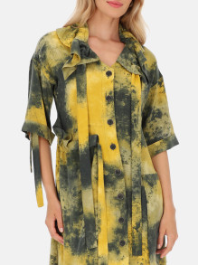 Sukienka koszulowa w oliwkowo-żółty wzór tie-dye EyeForFashion