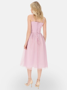 Koktajlowa sukienka różowa z gorsetem L'AF Rokko