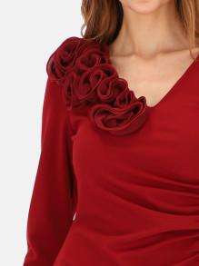 Bordowa wieczorowa sukienka maxi z rozcięciem L'AF Mara